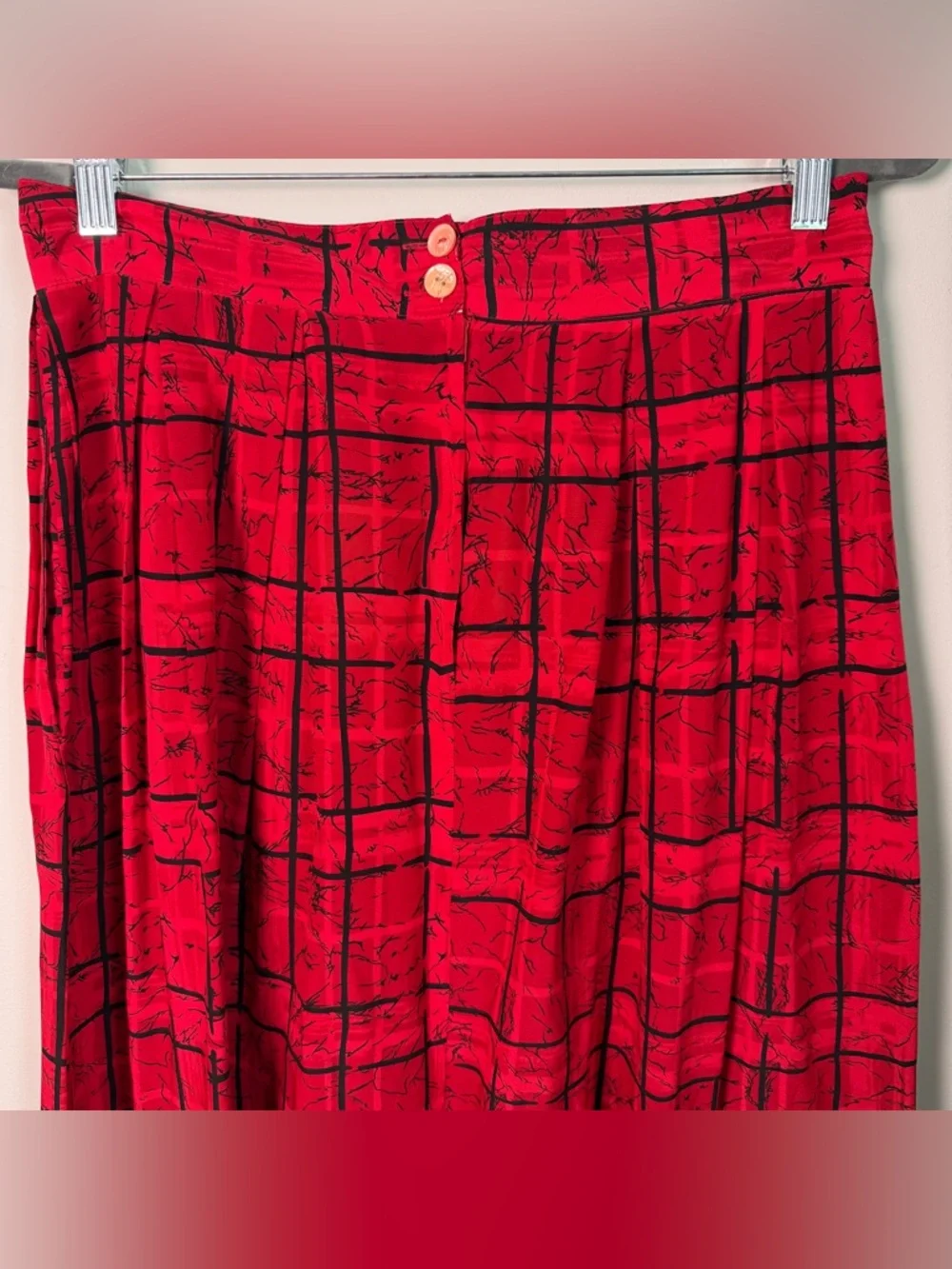 Sophisticates by Jonathan Martin Vintage 100% Silk Pleated Skirt 14 Red Black - Picture 4 of 8